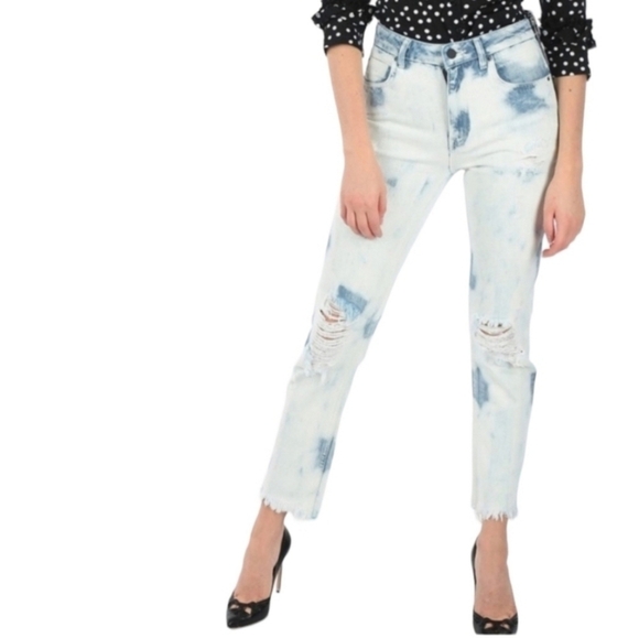 Alexander Wang Denim Cult Side Zip Bleach Out Jean High Rise Distressed Raw Hem - Picture 2 of 13